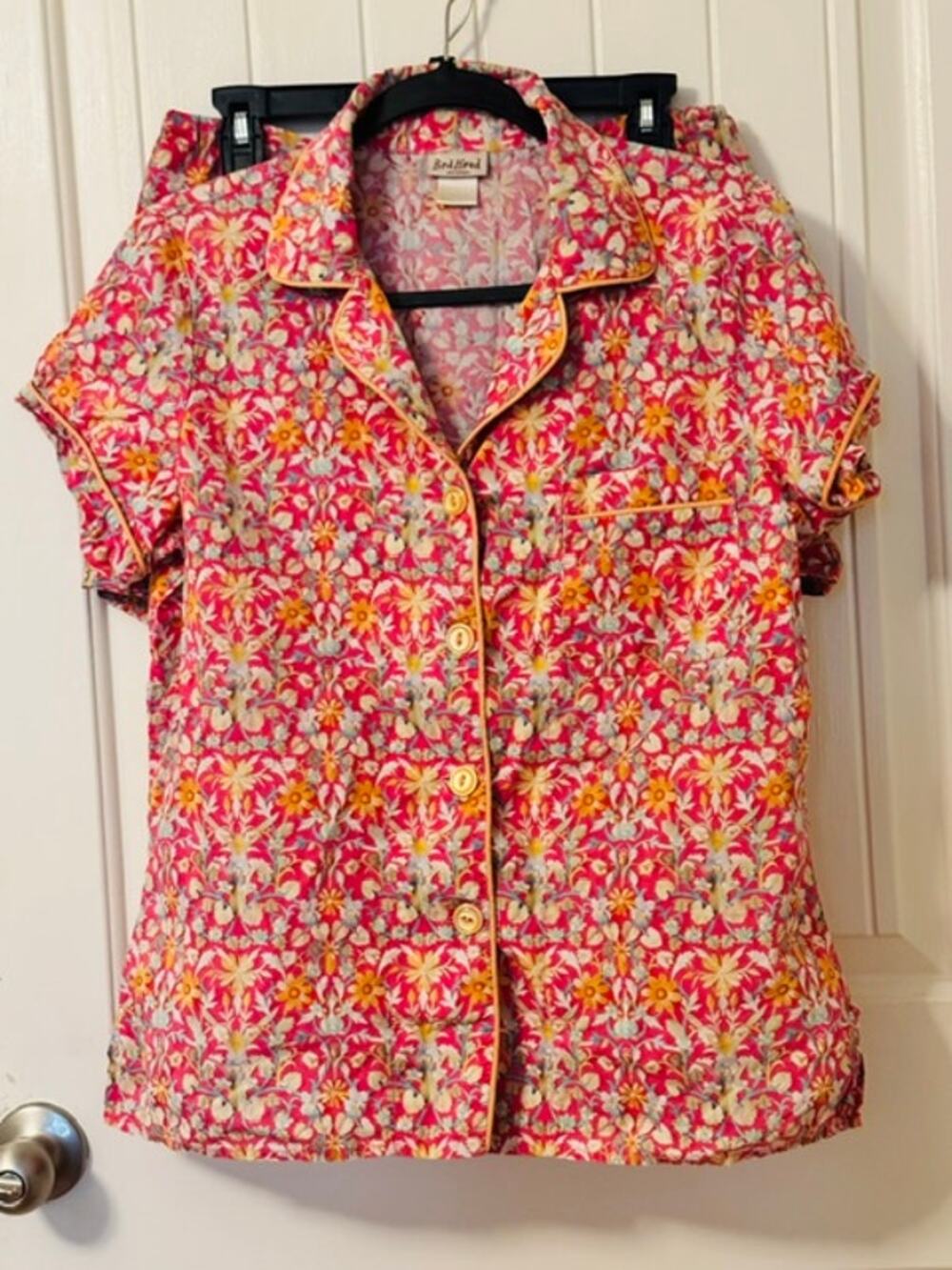 BedHead 2 Piece Pink Floral Print Short Sleeve Shirt Shorts Cotton Set M